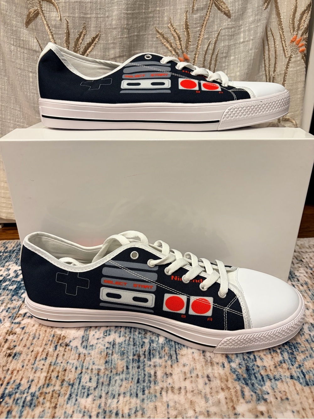 Retro Game Controller Canvas Sneakers - Black/White/Red